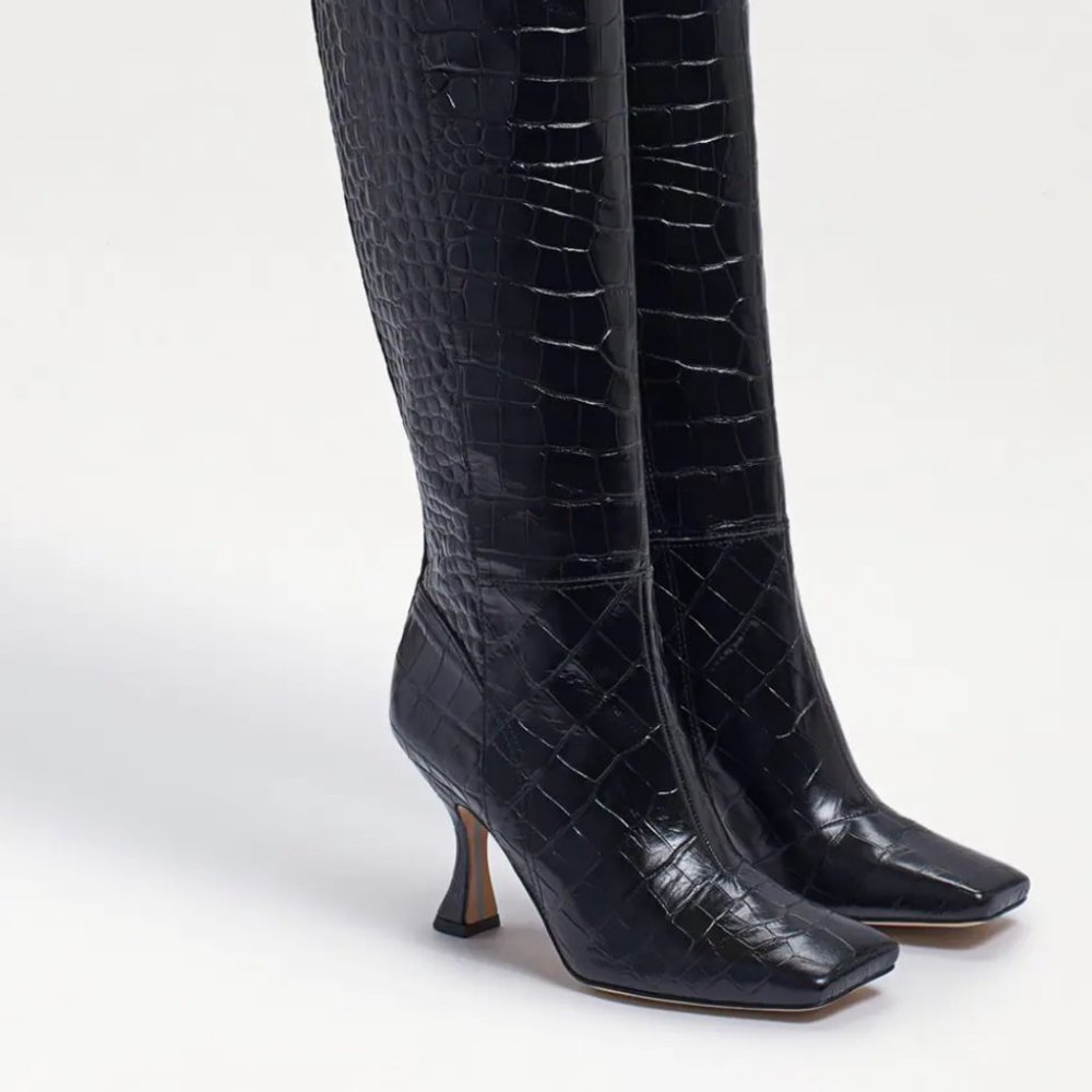 Black knee high croc boot
